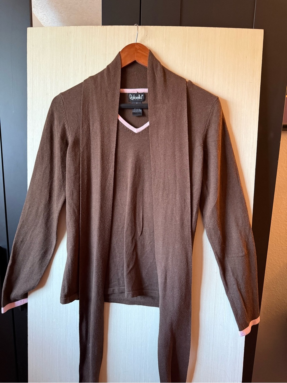 Rafaella women’s Brown V-Neck Sweater with Contrast Trim